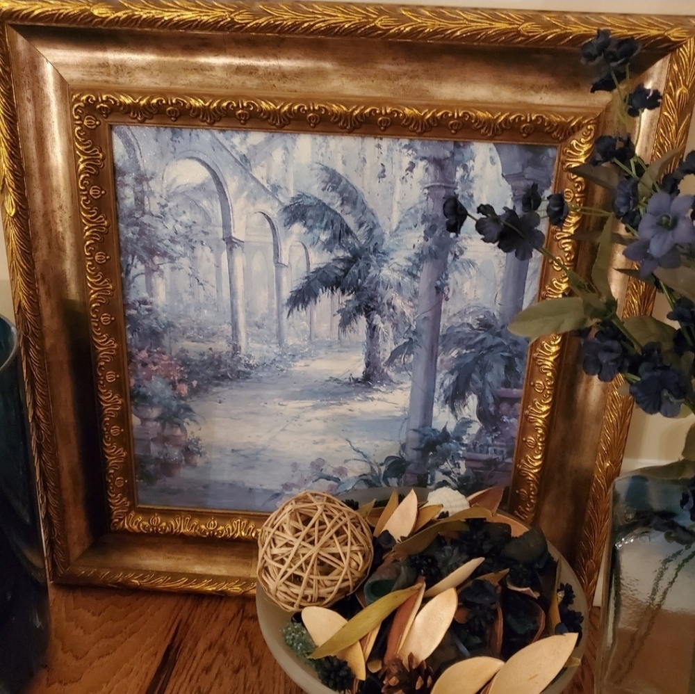 Palm Tree Garden Art Work with Gold Frame